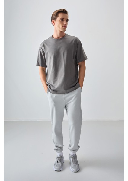 Koyu Gri %100 Pamuk Kalın Yumuşak Dokulu Oversize Fit Basic Erkek T-Shirt - 88353 fırsatları