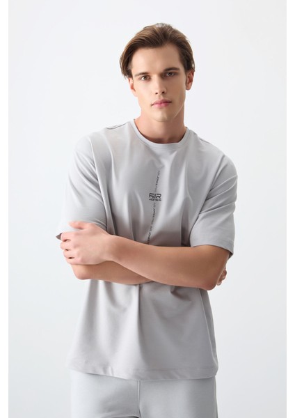 Taş Pamuklu Kalın Yumuşak Dokulu Oversize Fit Baskılı Erkek T-Shirt - 88373
