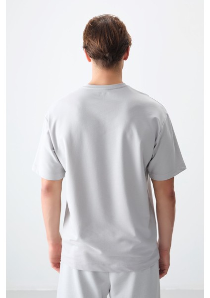 Taş Pamuklu Kalın Yumuşak Dokulu Oversize Fit Baskılı Erkek T-Shirt - 88373