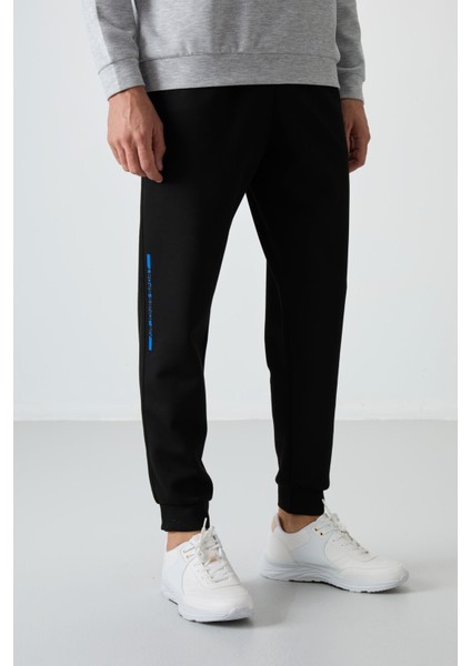 Kar Melanj - Siyah Pamuklu Kalın Yumuşak Dokulu Comfort Fit Baskılı Erkek Eşofman Takım - 85239