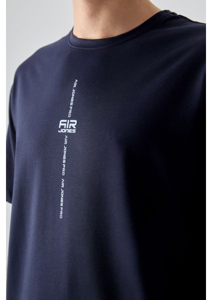 Lacivert Pamuklu Kalın Yumuşak Dokulu Oversize Fit Baskılı Erkek T-Shirt - 88373