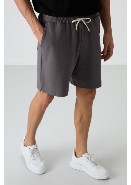 Koyu Gri Pamuklu Kalın Yumuşak Dokulu Comfort Fit Basic Erkek Şort - 81274