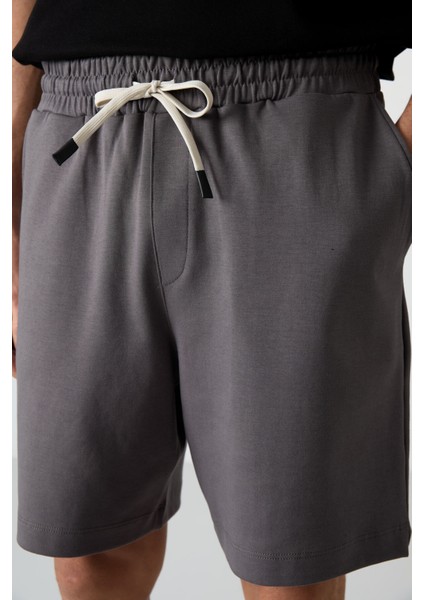 Koyu Gri Pamuklu Kalın Yumuşak Dokulu Comfort Fit Basic Erkek Şort - 81274 modelleri
