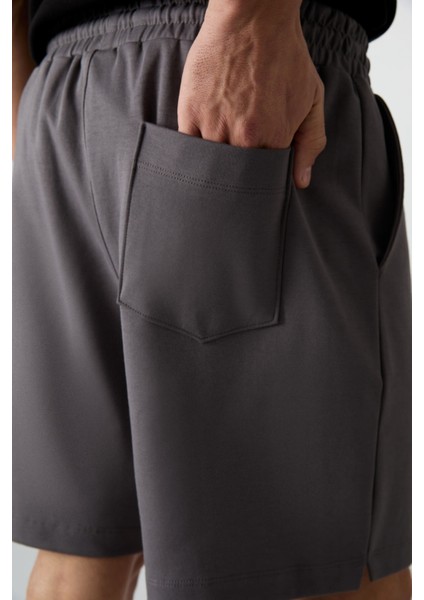 Koyu Gri Pamuklu Kalın Yumuşak Dokulu Comfort Fit Basic Erkek Şort - 81274 indirimleri