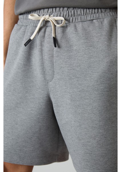 Gri Melanj Pamuklu Kalın Yumuşak Dokulu Comfort Fit Basic Erkek Şort - 81274