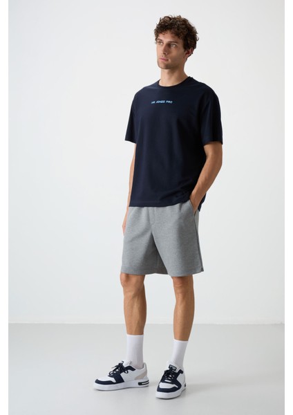 Gri Melanj Pamuklu Kalın Yumuşak Dokulu Comfort Fit Basic Erkek Şort - 81274