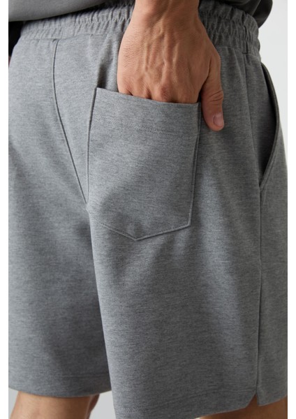 Gri Melanj Pamuklu Kalın Yumuşak Dokulu Comfort Fit Basic Erkek Şort - 81274