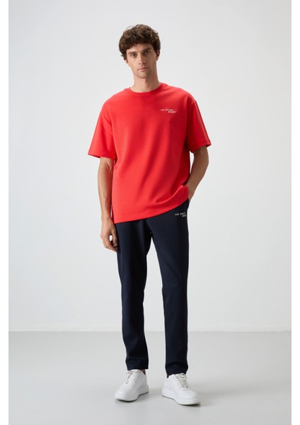 Fiesta - Lacivert Pamuklu Kalın Yumuşak Dokulu Oversize Fit Nakışlı Erkek Eşofman Takım - 85252