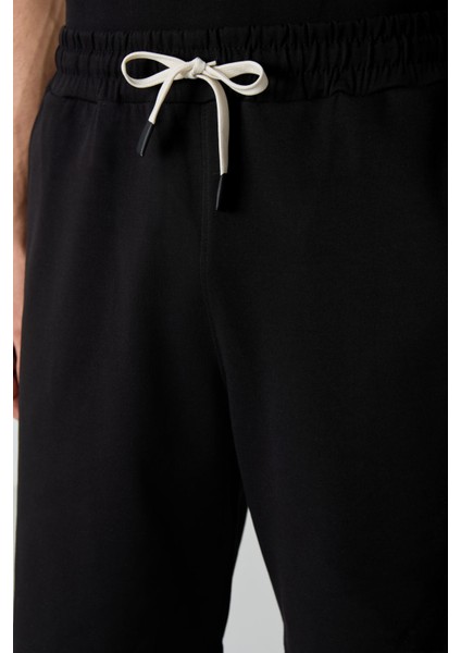 Siyah Pamuklu Kalın Yumuşak Dokulu Oversize Fit Basic Erkek Şort Takım - 85249