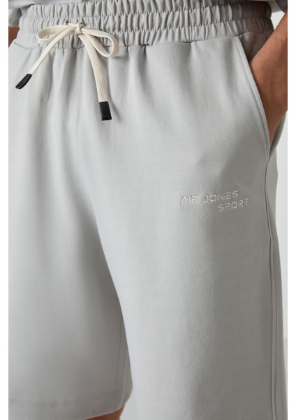 Taş Pamuklu Kalın Yumuşak Dokulu Oversize Fit Nakışlı Erkek Şort Takım - 85250