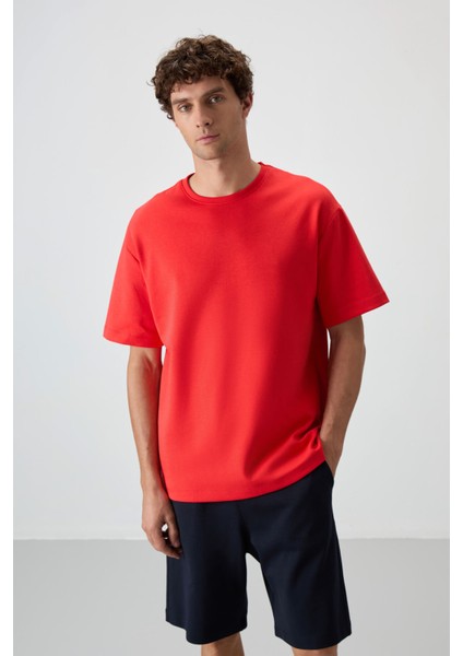 Fiesta - Lacivert Pamuklu Kalın Yumuşak Dokulu Oversize Fit Basic Erkek Şort Takım - 85249