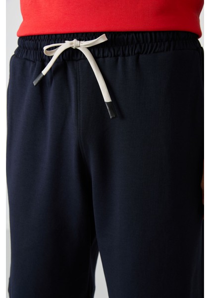 Fiesta - Lacivert Pamuklu Kalın Yumuşak Dokulu Oversize Fit Basic Erkek Şort Takım - 85249