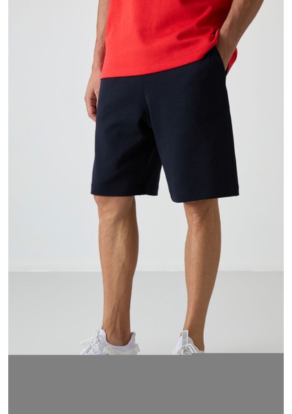 Fiesta - Lacivert Pamuklu Kalın Yumuşak Dokulu Oversize Fit Basic Erkek Şort Takım - 85249