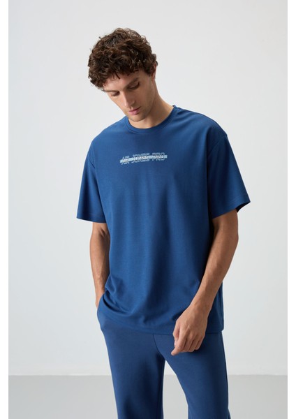 Parlament Pamuklu Kalın Yüzeyi Dokulu Oversize Fit Baskılı Erkek T-Shirt - 88365