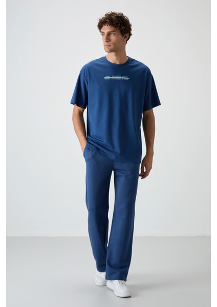 Parlament Pamuklu Kalın Yüzeyi Dokulu Oversize Fit Baskılı Erkek T-Shirt - 88365