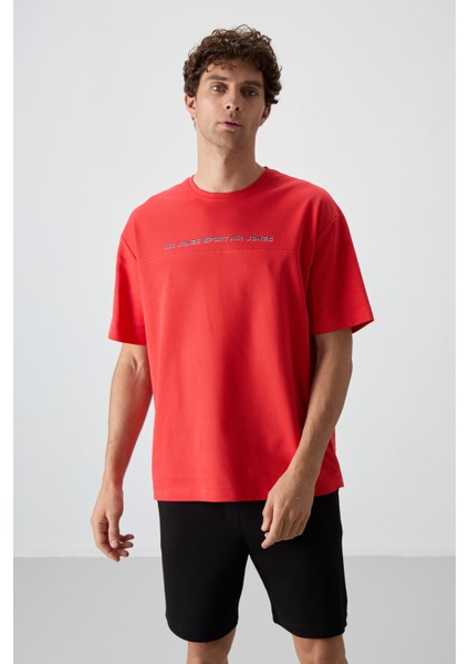 Fiesta Pamuklu Kalın Yüzeyi Dokulu Oversize Fit Baskılı Erkek T-Shirt - 88371