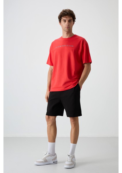 Fiesta Pamuklu Kalın Yüzeyi Dokulu Oversize Fit Baskılı Erkek T-Shirt - 88371