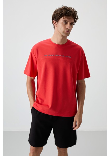 Fiesta Pamuklu Kalın Yüzeyi Dokulu Oversize Fit Baskılı Erkek T-Shirt - 88371