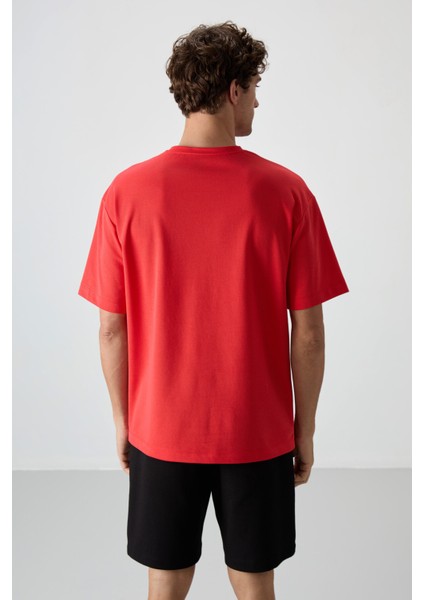 Fiesta Pamuklu Kalın Yüzeyi Dokulu Oversize Fit Baskılı Erkek T-Shirt - 88371