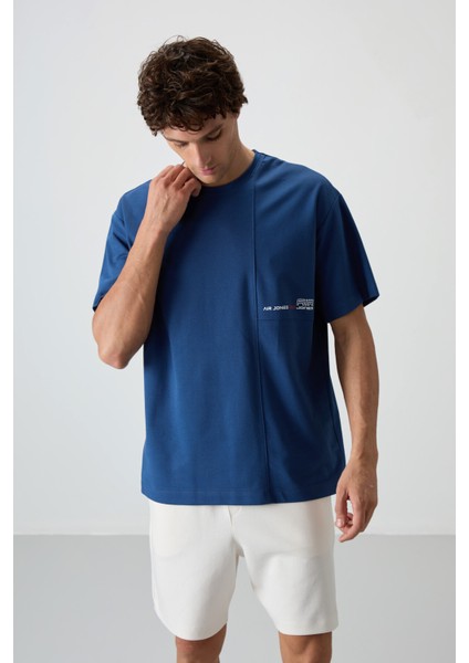 Parlament Pamuklu Kalın Yüzeyi Dokulu Oversize Fit Baskılı Erkek T-Shirt - 88370