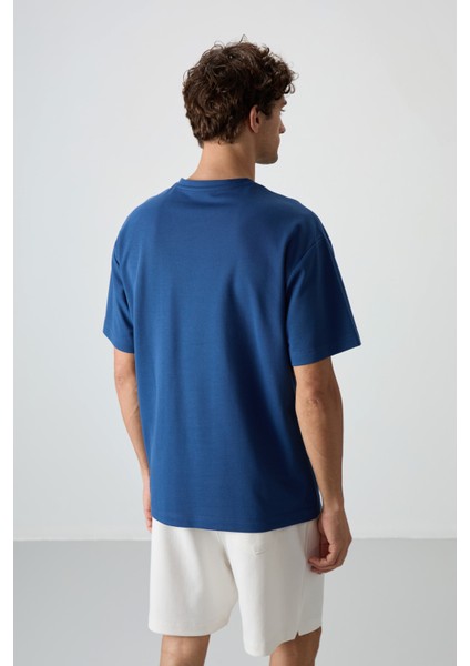 Parlament Pamuklu Kalın Yüzeyi Dokulu Oversize Fit Baskılı Erkek T-Shirt - 88370