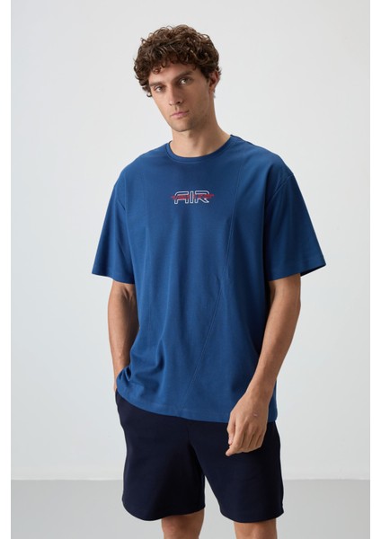 Parlament Pamuklu Kalın Yüzeyi Dokulu Oversize Fit Baskılı Erkek T-Shirt - 88372
