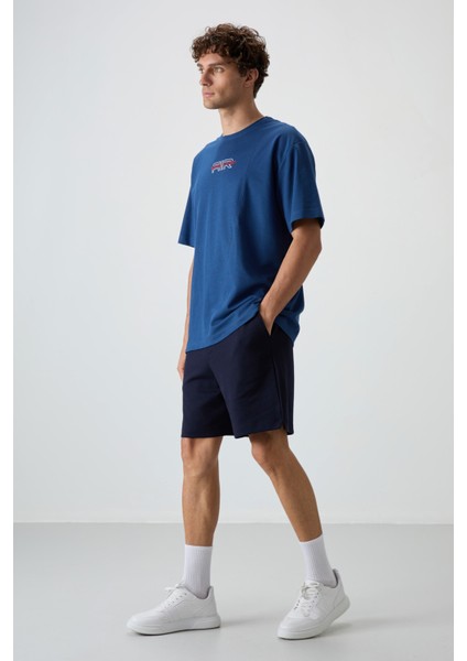 Parlament Pamuklu Kalın Yüzeyi Dokulu Oversize Fit Baskılı Erkek T-Shirt - 88372