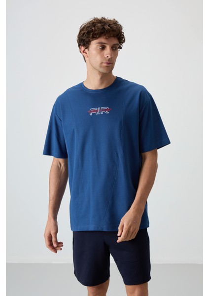 Parlament Pamuklu Kalın Yüzeyi Dokulu Oversize Fit Baskılı Erkek T-Shirt - 88372
