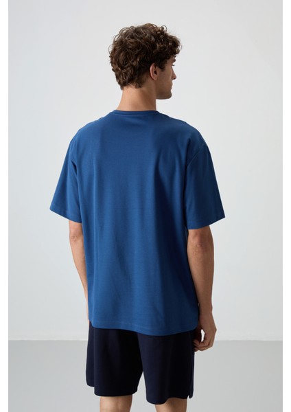 Parlament Pamuklu Kalın Yüzeyi Dokulu Oversize Fit Baskılı Erkek T-Shirt - 88372