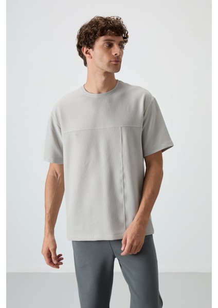 Taş Waffle İnterlok Yüzeyi Dokulu Oversize Fit Basic Erkek T-Shirt - 88380