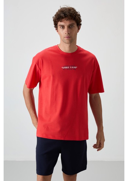 Fiesta Pamuklu Kalın Yüzeyi Dokulu Oversize Fit Baskılı Erkek T-Shirt - 88372