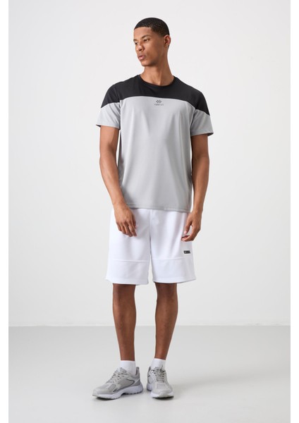 Gri Polyester Nefes Alan Dokulu İnce Esnek Standart Fit Erkek Performans T-Shirt - 88386