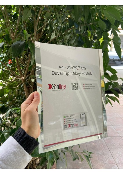 A4 Dikey Kolay Değiştirilebilir Kapı ve Duvar Tipi Föylük Beyaz-Gümüş Pano