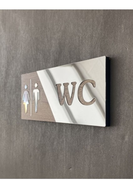 Aynalı Natural Mdf Wc Yönlendirme Levhası