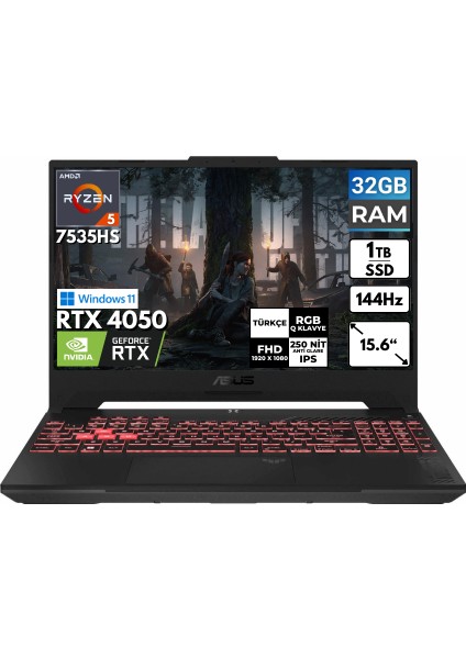 Tuf Gaming A15 Ryzen 5-7535HS 32 GB 1 Tbssd RTX4050 15.6'' Fhd Windows 11 Pro Taşınabilir Bilgisayar FA507NU-LP157 BT62