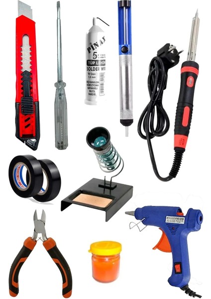 Tekno Trust Pro Full Takım Kalem Havya 60W Lehim Makinesi Lehim Tel Pasta Stand Silikon Tabancası Lehim Pompası modelleri