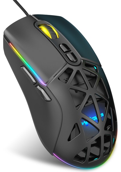 WRP-O12800-B 12800 Dpi Wide Rgb Özel Abs Doku Reflex Örgü Kablolu Siyah Gaming Mouse