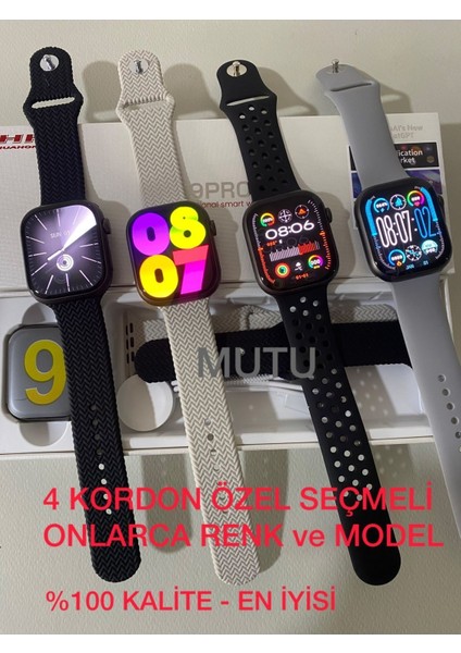 Tekno Trust Siyah Hk9 Pro Plus (4 Kordon Özel Seçmeli) Son Versiyon Watch9 Amoled Ekran Akıllı Saat 300-400 Mah