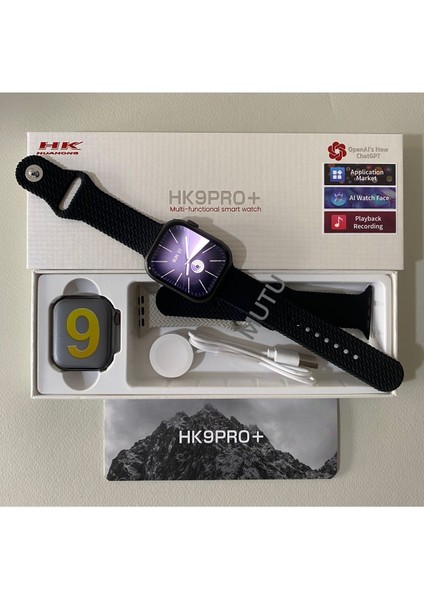 Tekno Trust Siyah Hk9 Pro Plus (4 Kordon Özel Seçmeli) Son Versiyon Watch9 Amoled Ekran Akıllı Saat 300-400 Mah modelleri