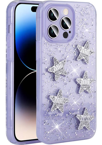 Bulut E-Ticaret Apple iPhone 14 Pro Max Uyumlu Blt Kılıf Airbagli Simli Arka Yüzey Zore Işıltı Silikon Kapak-Lila