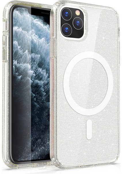 Appfube iPhone 11 Uyumlu App Kılıf Magsafe Şarj Özellikli Parlayan Simli Saydam Renkli Zore Allstar Kapak-Şe