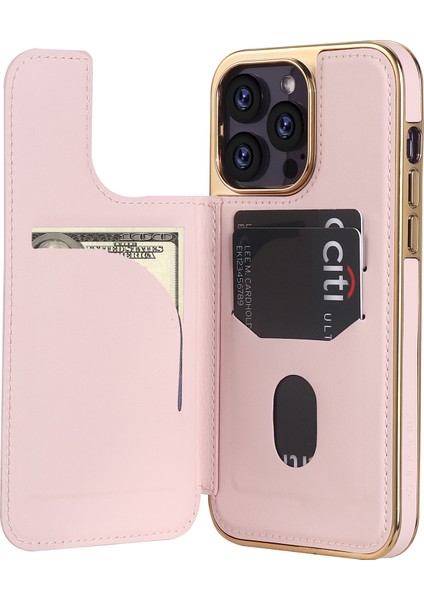 iPhone 15 Pro Max Kılıf Kart Tutucu Çubuğu Pu Deri Kaplamalı Pc Telefon Kapağı-Pembe (Yurt Dışından) modelleri