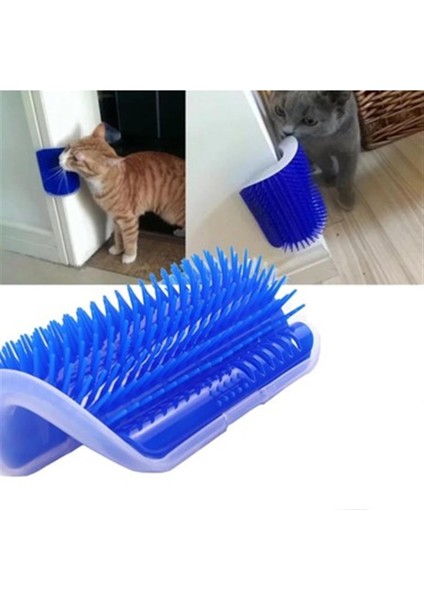 Self Groomer Kedi Otlu Kedi Duvara ve Masaya Monte Kedi Fırçası Mavi
