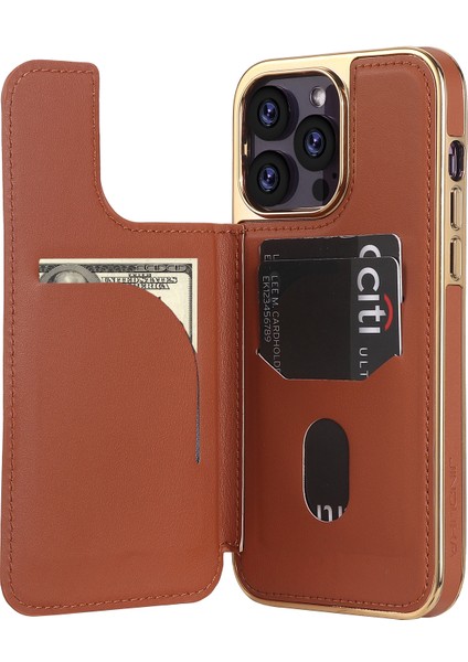 iPhone 15 Pro Max Için Kılıf Kart Tutucu Çubuğu Pu Deri Kaplamalı Pc Telefon Kapağı-Sarı (Yurt Dışından) modelleri