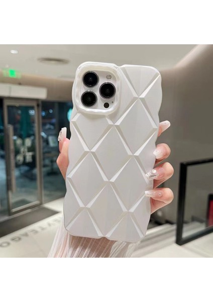 iPhone 15 Pro Kılıf Kaymaz Eşkenar Dörtgen Izgara Tpu Skin-Touch Telefon Kılıfı-Beyaz (Yurt Dışından)