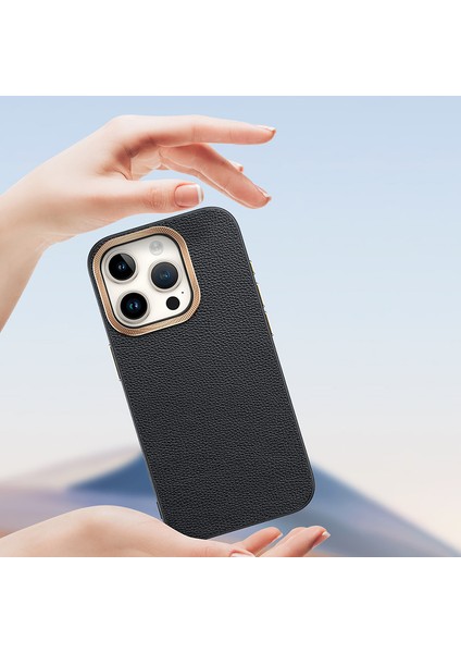 iPhone 15 Pro Max Için Pu Deri+Tpu Telefon Kılıfı Metal Lens Çerçevesi Darbeye Dayanıklı Kapak-Gri (Yurt Dışından) fiyatları