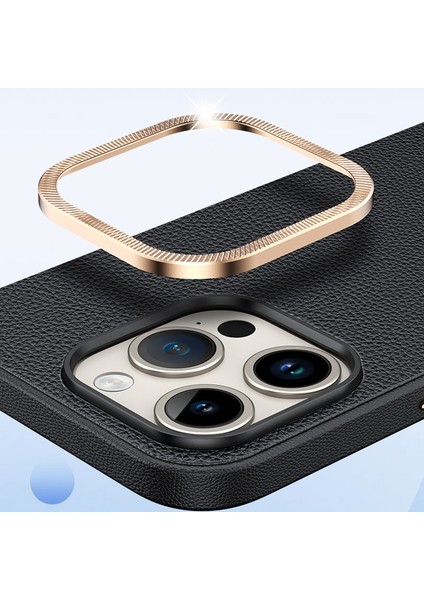 iPhone 15 Pro Max Için Pu Deri+Tpu Telefon Kılıfı Metal Lens Çerçevesi Darbeye Dayanıklı Kapak-Gri (Yurt Dışından) fırsatları
