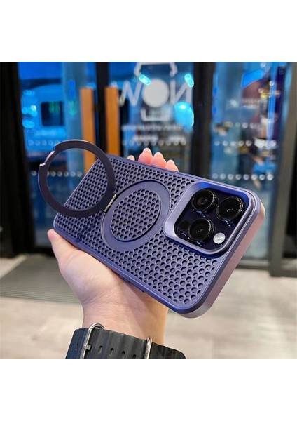 iPhone 12/12 Pro Kılıf Petek Dokulu Pc+Tpu Manyetik Kapak ve Kickstand-Koyu Mor (Yurt Dışından)