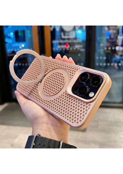 iPhone 12/12 Pro Kılıf Petek Dokulu Pc+Tpu Manyetik Kapak ve Kickstand-Pembe (Yurt Dışından)