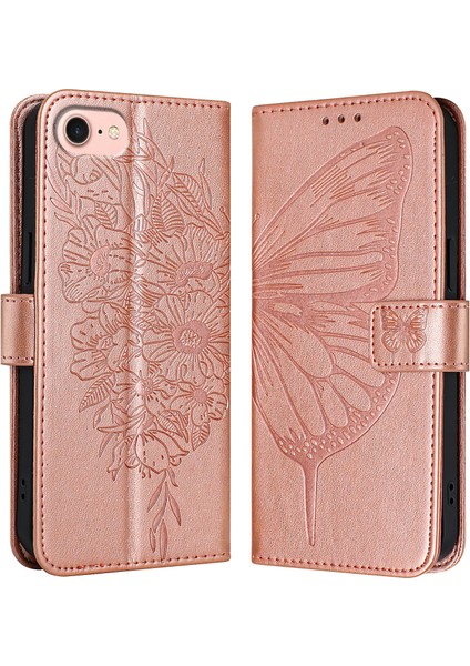 iPhone SE(2024)CÜZDAN Kılıfı Darbeye Dayanıklı Deri Telefon Kılıfı El Askılı-Pembe Altın (Yurt Dışından)